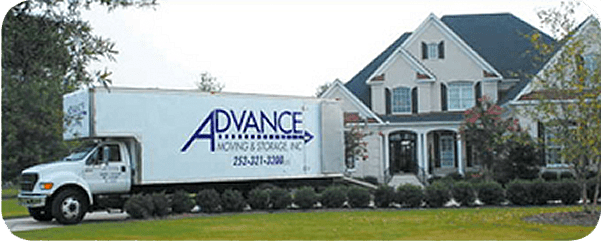 A moving truck from Advance Movers in Greenville NC assisting homeowners with a move out.