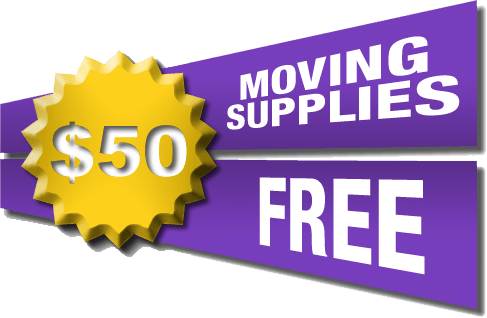 An advertisement for $50 worth of free moving supplies from Advance Movers in Greenville NC.